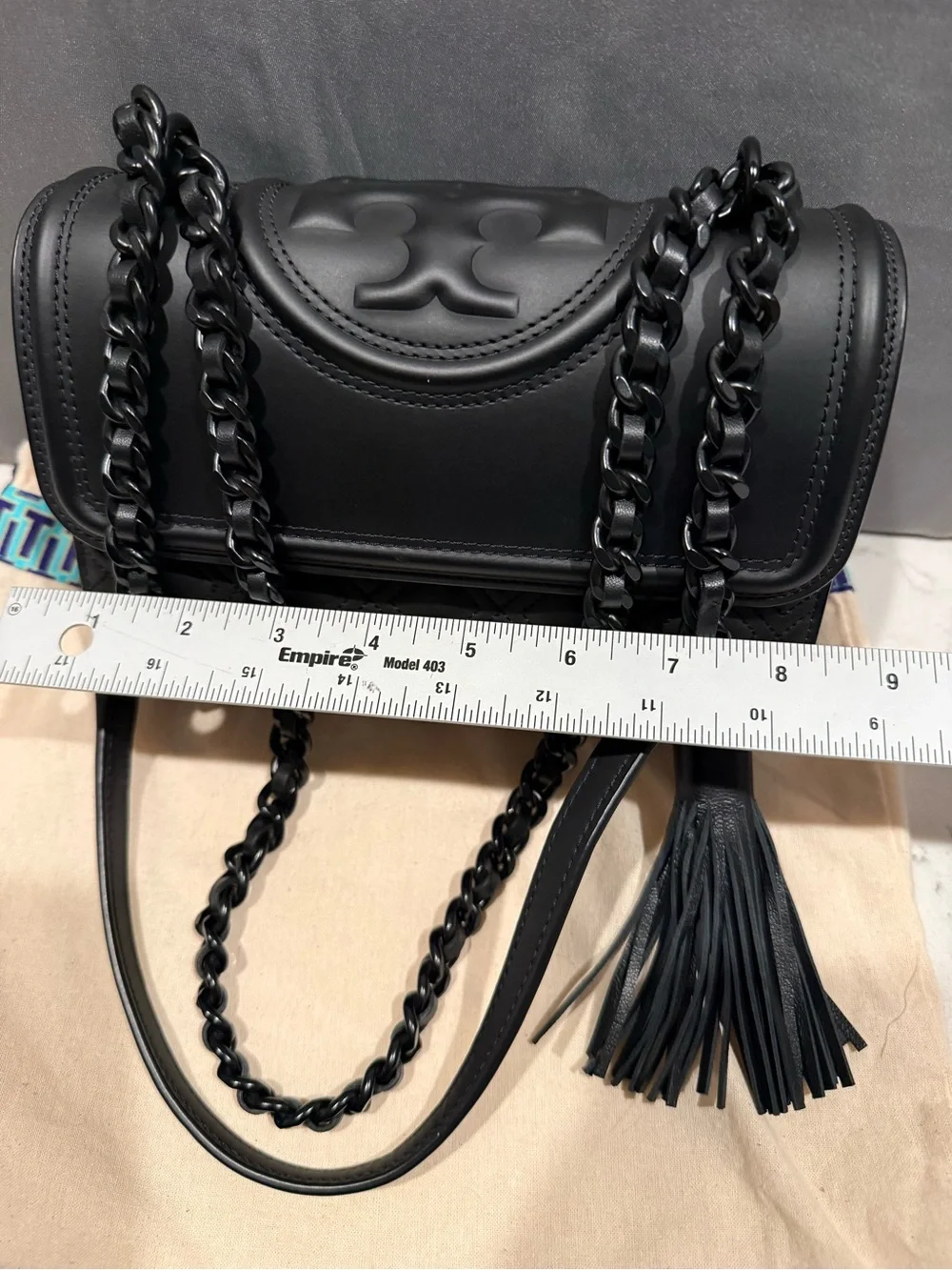 Tory Burch Black Quilted Shoulder Bag with Tassel